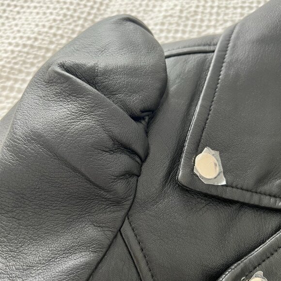 NWT Retrofête Tai Leather Jacket Black/Silver Puff Sleeve XS - Picture 11 of 13